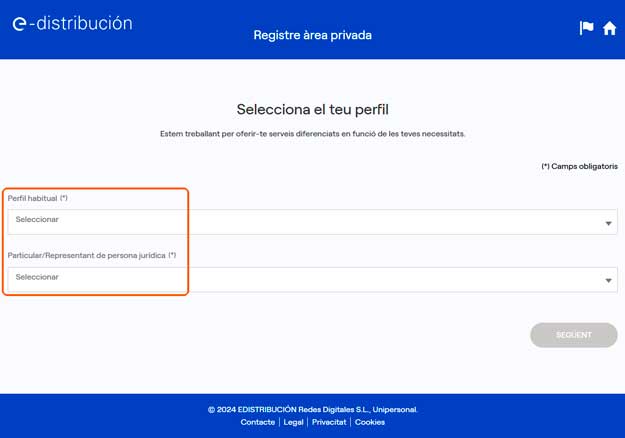 procés per a seleccionar seleccionar el perfil habitual de l'àrea privada