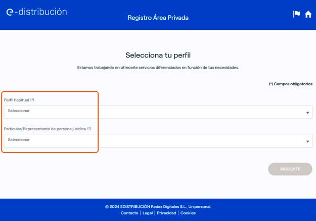 proceso para continuar el registro en la zona privada de e-distribución